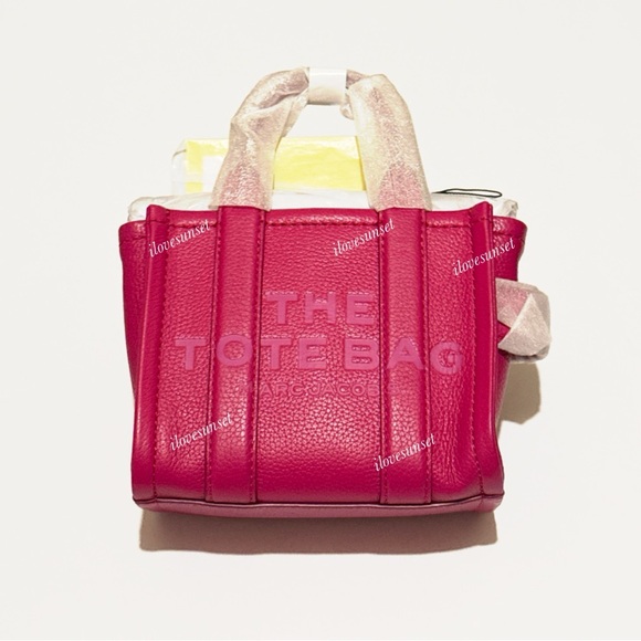 {Marc Jacobs} The Leather MINI Tote Bag #955 LIPSTICK PINK - Crossbody Bag - Picture 7 of 10